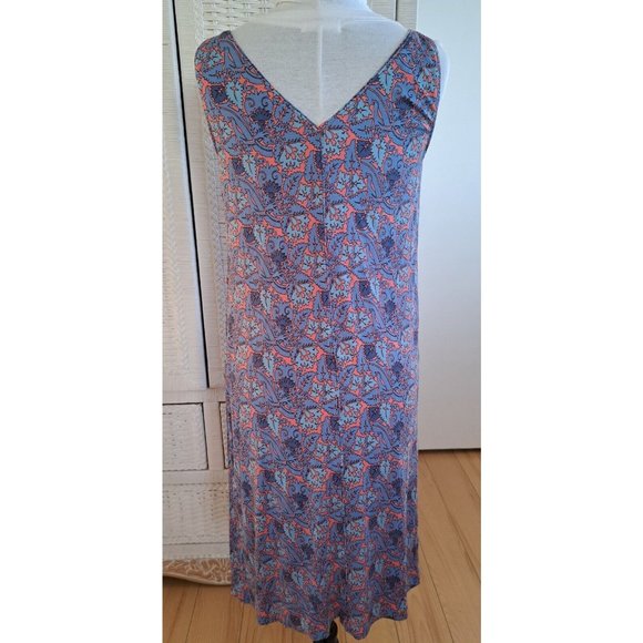 Tory Burch MIDI Dress Fun Print Blue Coral/ Orange Silk Simple Easy to Wear SZ S - Picture 4 of 8